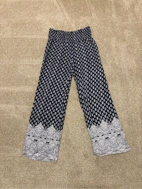 Wide Leg Printed Palazzo Pants - Navy/White